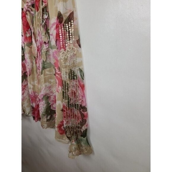 Anthropologie Ranna Gill Womens Top Small Floral Bow Tie Sequined Cottage BOHO - Picture 5 of 11